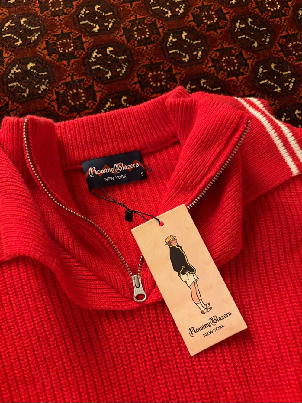 Rowing Blazers Red Polo-Collar Knit with White Stripe Trim - Picture 2 of 3